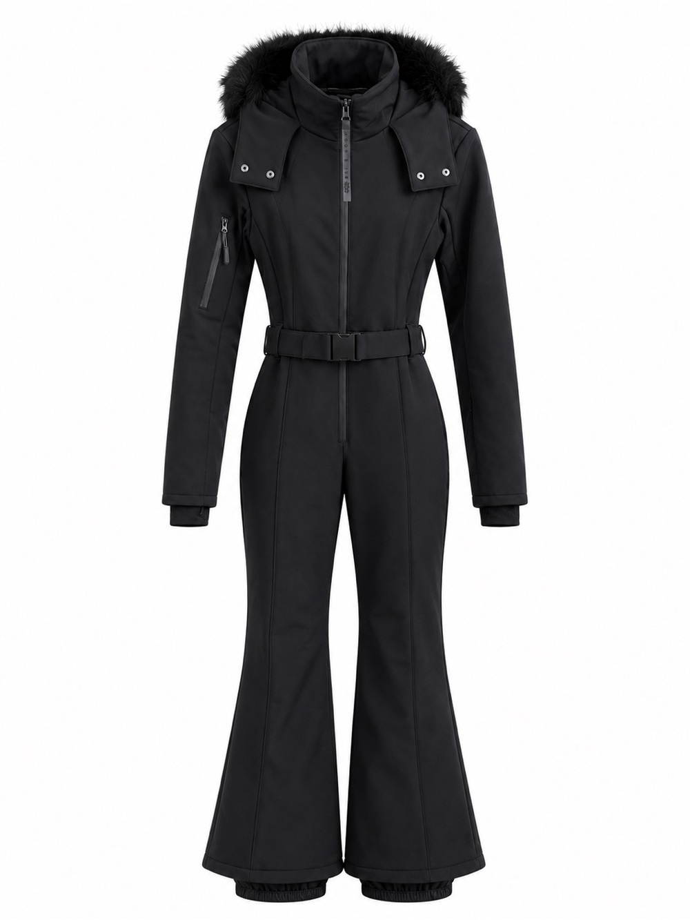 ASOS 4505 Ski & Snow Black Belted One-Piece Snow Suit with Faux Fur Trim Size 6